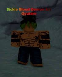 Roblox character with muscular build and spiky green hair, named Gyutaro.