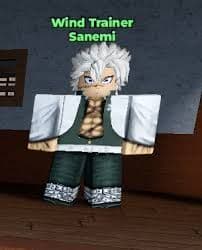 Roblox character with white spiky hair, wearing a dark green vest over a white shirt and dark pants.