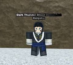 Roblox avatar of Kaigaku, the Dark Thunder Blood Demon.