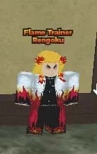 Roblox avatar dressed as Flame Hashira Rengoku Kyojuro from Demon Slayer.