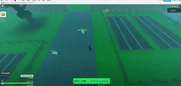 Roblox game screen shows a dark character on a runway surrounded by green fields with rows of solar panels.