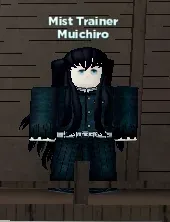 Roblox avatar of Muichiro Tokito, the Mist Hashira, with black hair and blue eyes.